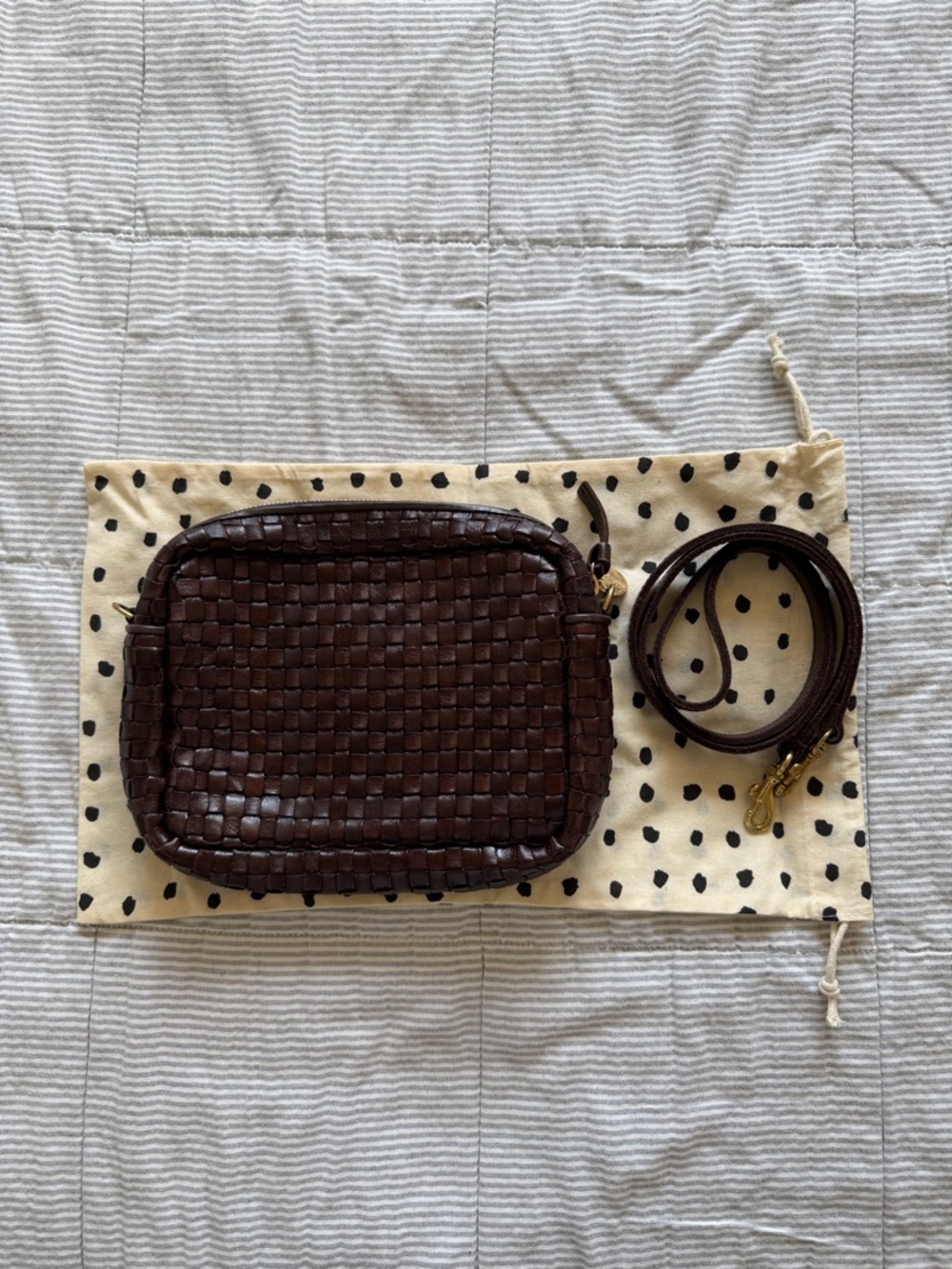 Clare V. Midi Sac dark brown woven checkered